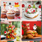 QZYL 24 Pcs Christmas Cupcake Toppers – Santa, Snowman, Bells & Gingerbread Cake Picks