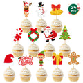 QZYL 24 Pcs Christmas Cupcake Toppers – Santa, Snowman, Bells & Gingerbread Cake Picks
