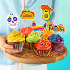 QZYL 24 Pcs Cinco de Mayo Decorations – 12 Fiesta Cake Topper Styles for Cupcakes & Treats