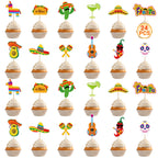 QZYL 24 Pcs Cinco de Mayo Decorations – 12 Fiesta Cake Topper Styles for Cupcakes & Treats