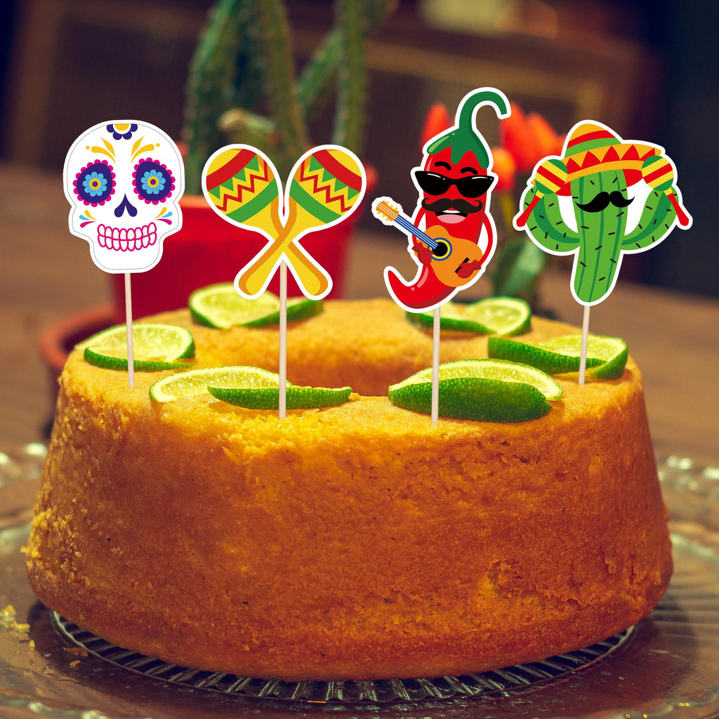 QZYL 24 Pcs Cinco de Mayo Decorations – 12 Fiesta Cake Topper Styles for Cupcakes & Treats