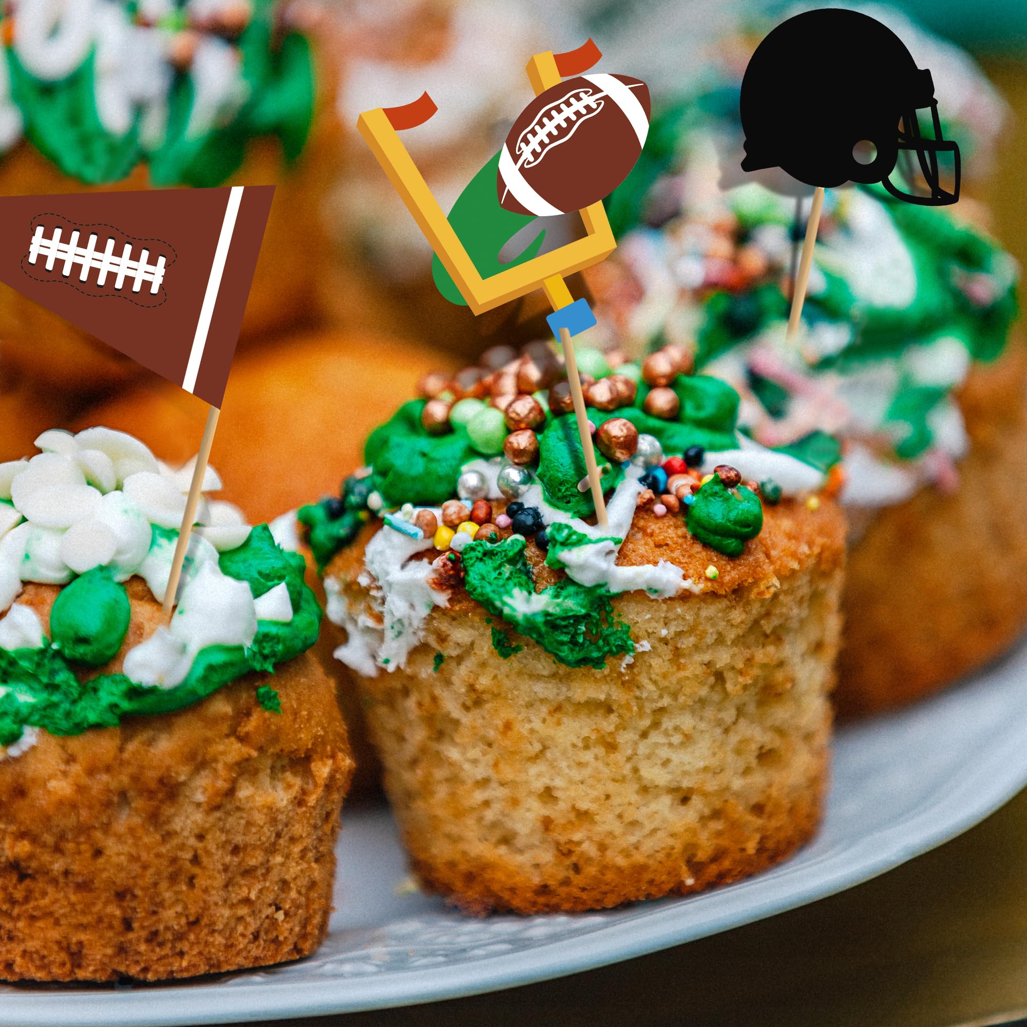 QZYL 24 Pcs Football Cupcake Toppers – Disposable Football Themed Cake Decorations for Sports Parties