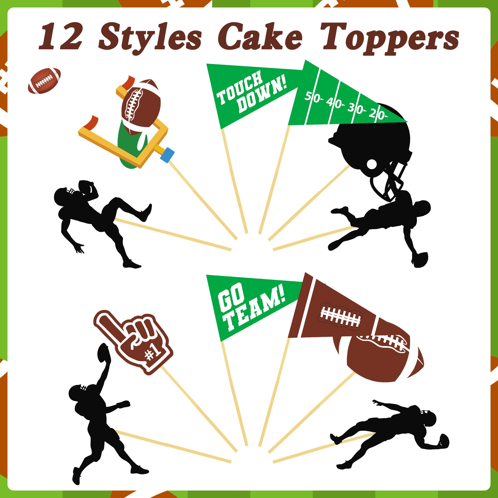 QZYL 24 Pcs Football Cupcake Toppers – Disposable Football Themed Cake Decorations for Sports Parties