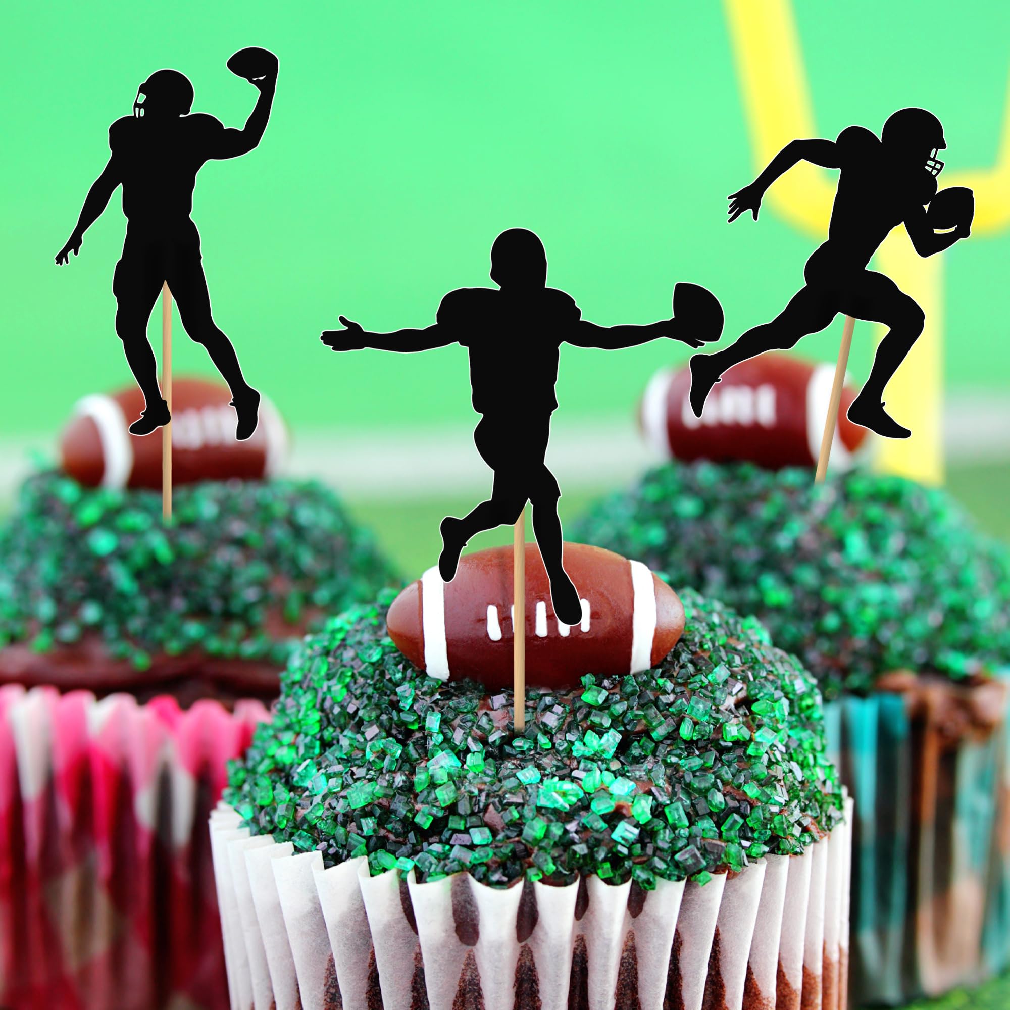QZYL 24 Pcs Football Cupcake Toppers – Disposable Football Themed Cake Decorations for Sports Parties