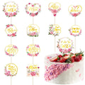 QZYL 12Pcs Happy Mother's Day Cupcake Toppers – Gold Floral Cake Picks for Mom