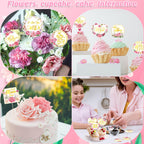 QZYL 12Pcs Happy Mother's Day Cupcake Toppers – Gold Floral Cake Picks for Mom