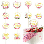 QZYL 24 Pcs Gold Foil Mother's Day Cake Toppers – 12 Styles for Cakes, Cupcakes & Floral Decor