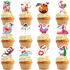 QZYL 24Pcs Summer Christmas Cupcake Toppers – Santa Beach & Flamingo Cake Picks for Xmas in July