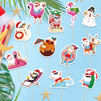 QZYL 24Pcs Summer Christmas Cupcake Toppers – Santa Beach & Flamingo Cake Picks for Xmas in July