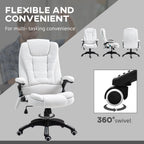 Vinsetto Massage Recliner Chair Heated Office Chair with Six Massage Points Linen-Feel Fabric 360\'c2\'b0 Swivel Wheels Cream White