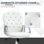 Vinsetto Office Chair Ergonomic 360\'c2\'b0 Swivel PU Diamante Padded Base 5 Castor Wheels for Home Work White