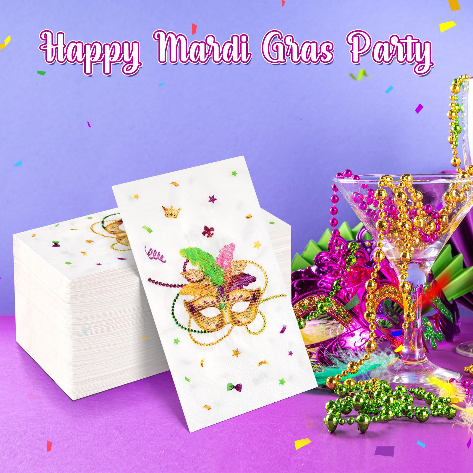 Ragnhild Mardi Gras Napkins — 100-Count Rectangle Cocktail Napkins for Carnival Party Decor