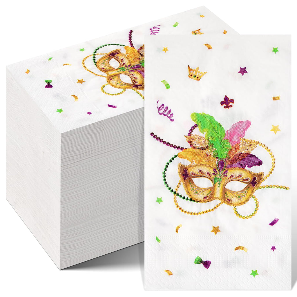 Ragnhild Mardi Gras Napkins — 100-Count Rectangle Cocktail Napkins for Carnival Party Decor