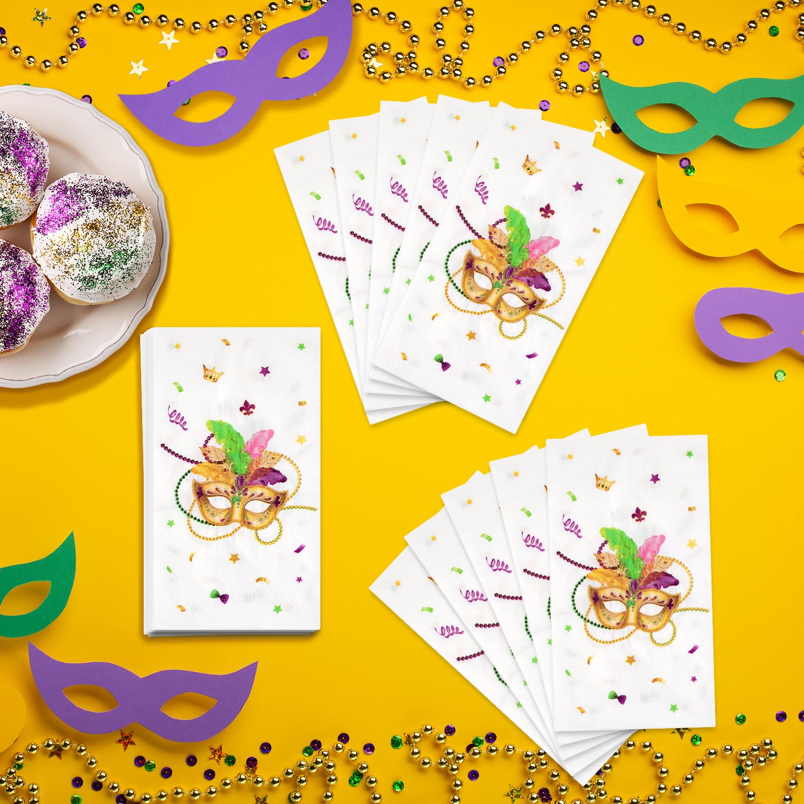 Ragnhild Mardi Gras Napkins — 100-Count Rectangle Cocktail Napkins for Carnival Party Decor