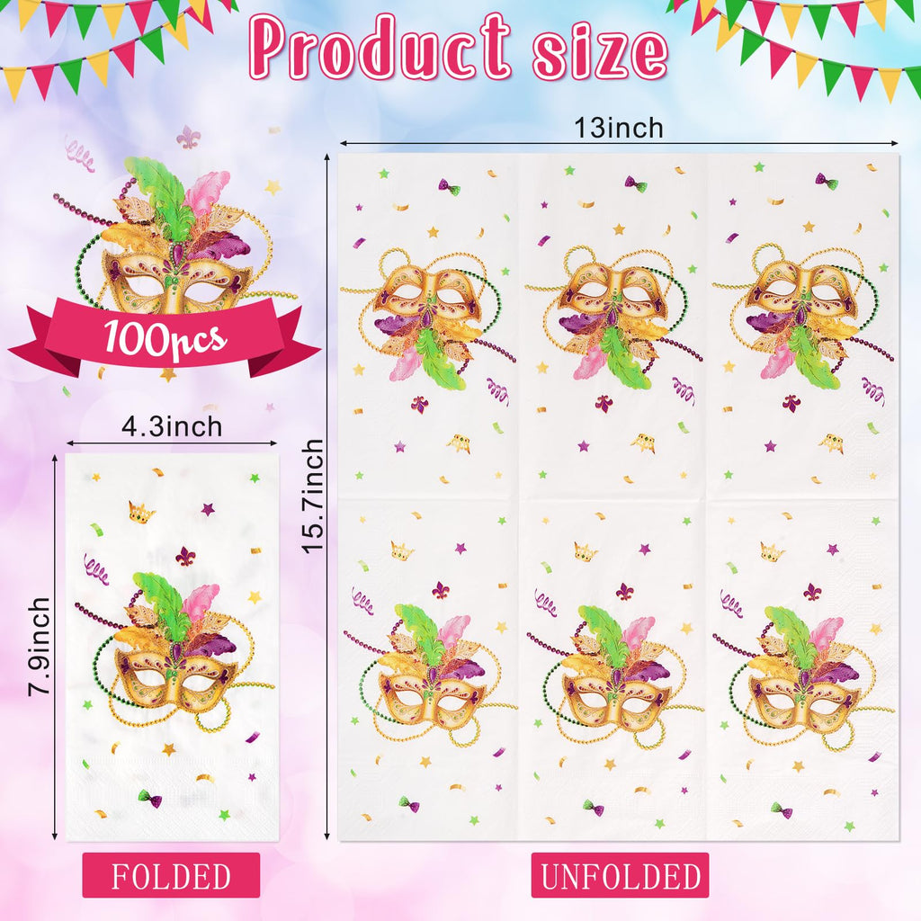 Ragnhild Mardi Gras Napkins — 100-Count Rectangle Cocktail Napkins for Carnival Party Decor