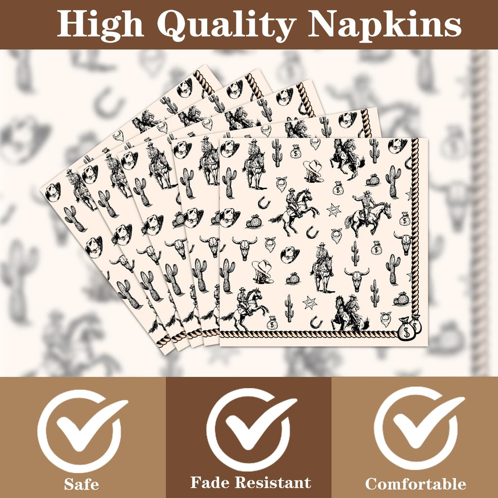 Rakuto Western Party Tableware – 96Pcs Cowboy Plates & Napkins for 24 Guests
