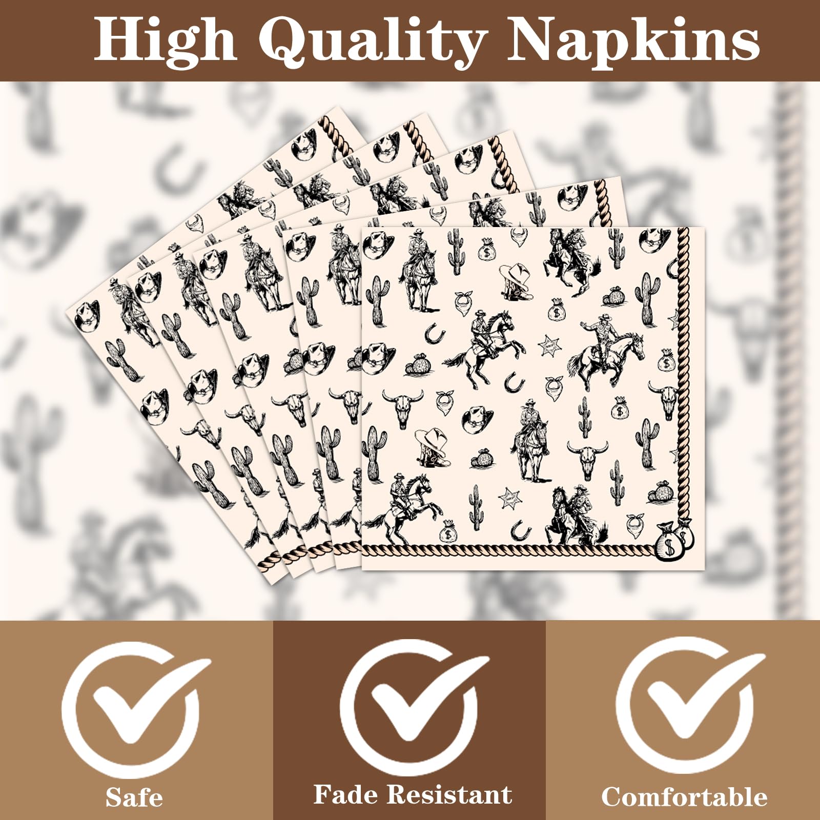 Rakuto Western Party Tableware – 96Pcs Cowboy Plates & Napkins for 24 Guests