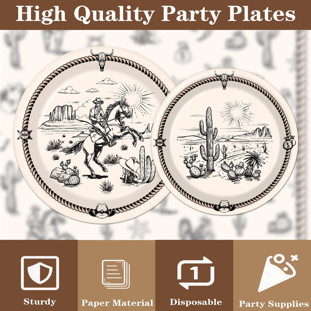 Rakuto Western Party Tableware – 96Pcs Cowboy Plates & Napkins for 24 Guests