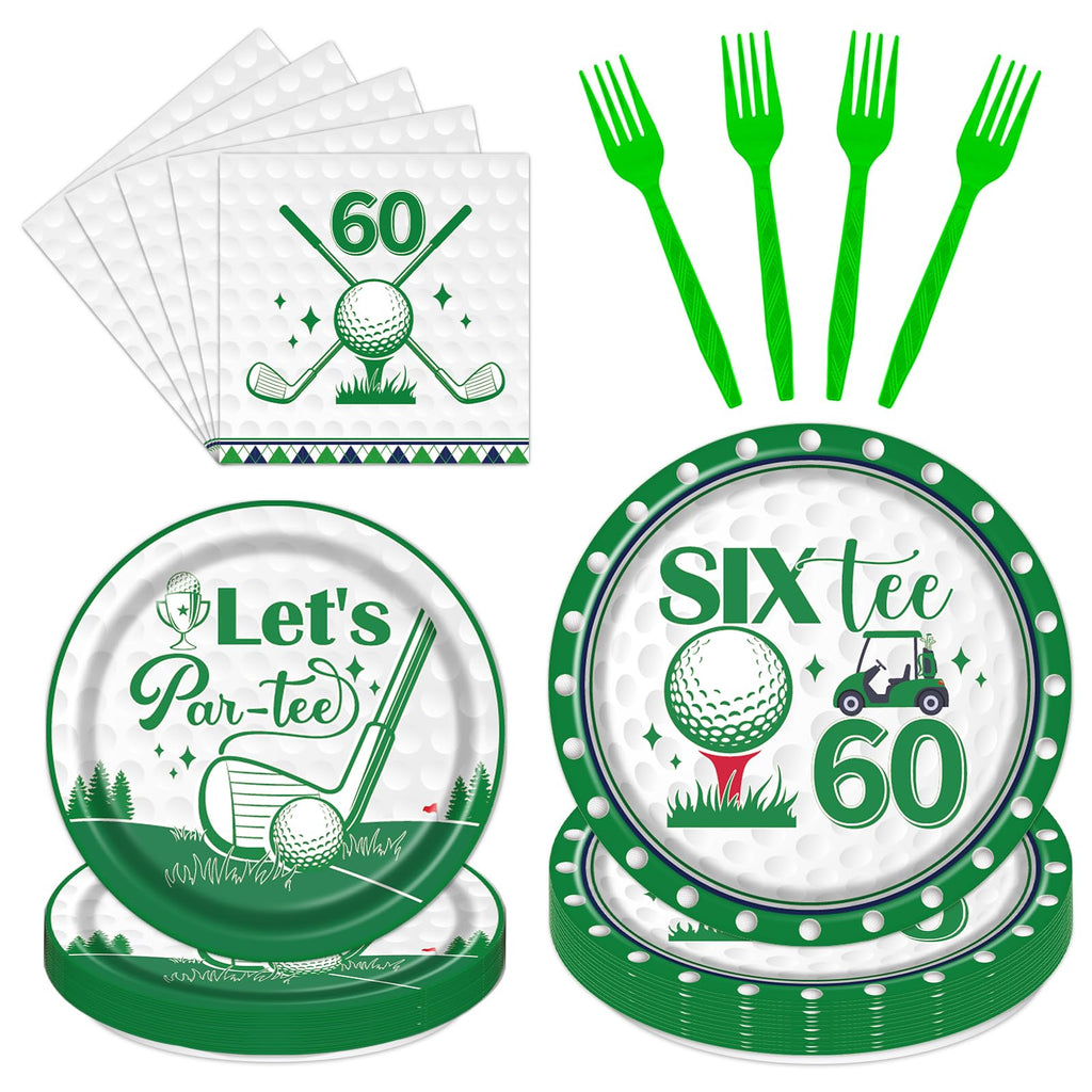 Rakuto Golf 60th Birthday Tableware Set – Plates, Napkins & Forks (Serves 24)