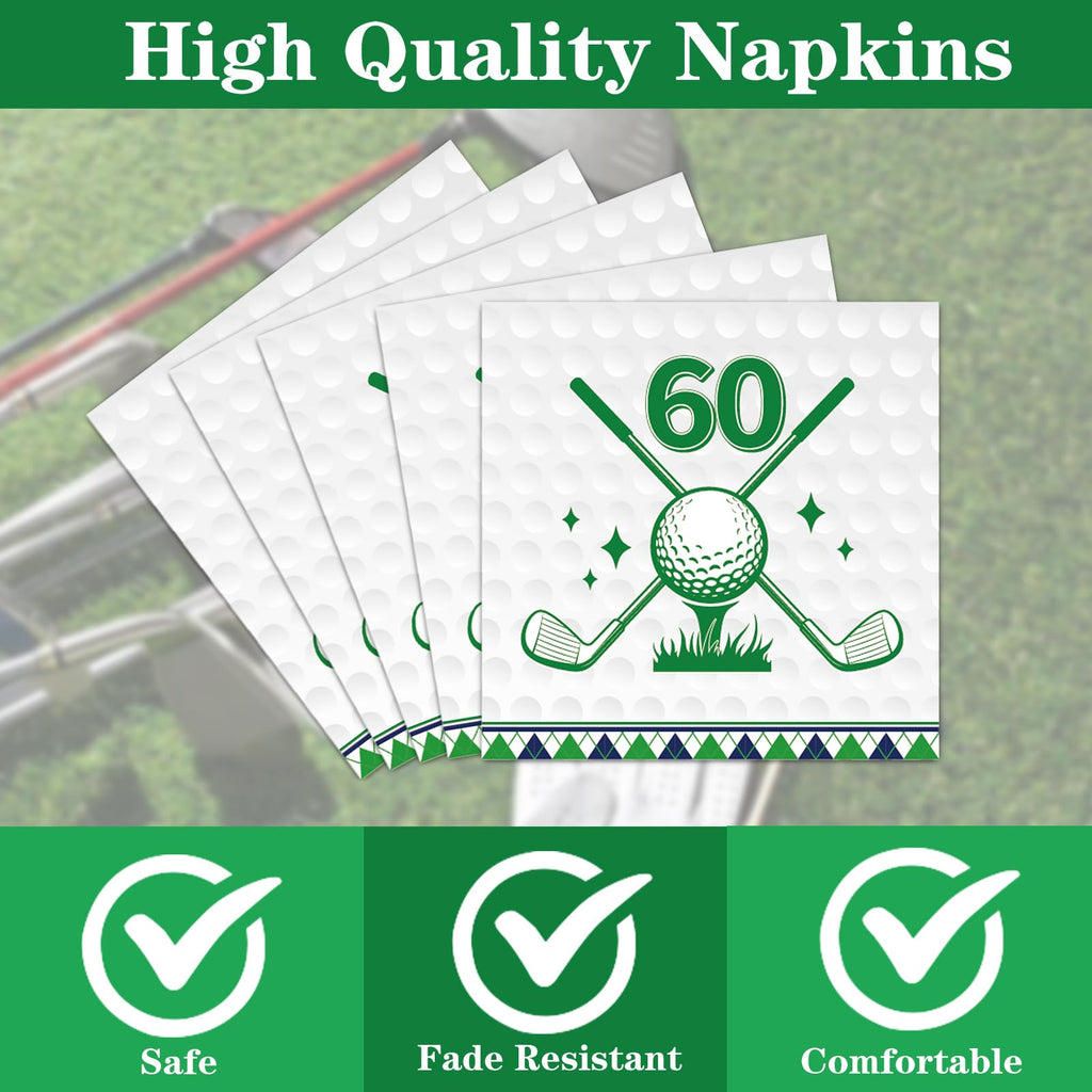 Rakuto Golf 60th Birthday Tableware Set – Plates, Napkins & Forks (Serves 24)