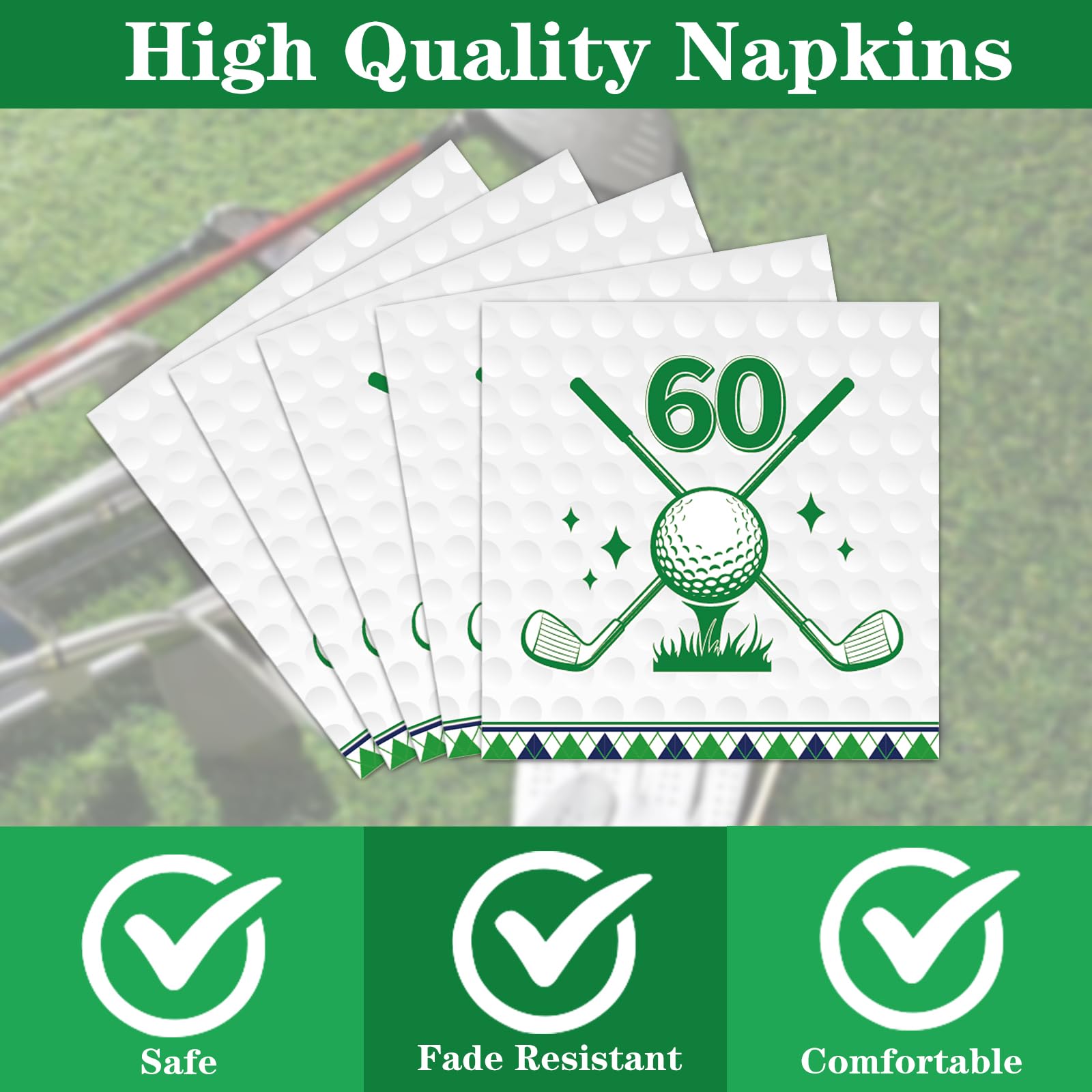 Rakuto Golf 60th Birthday Tableware Set – Plates, Napkins & Forks (Serves 24)