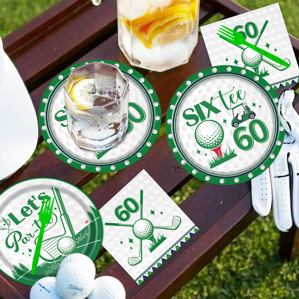 Rakuto Golf 60th Birthday Tableware Set – Plates, Napkins & Forks (Serves 24)