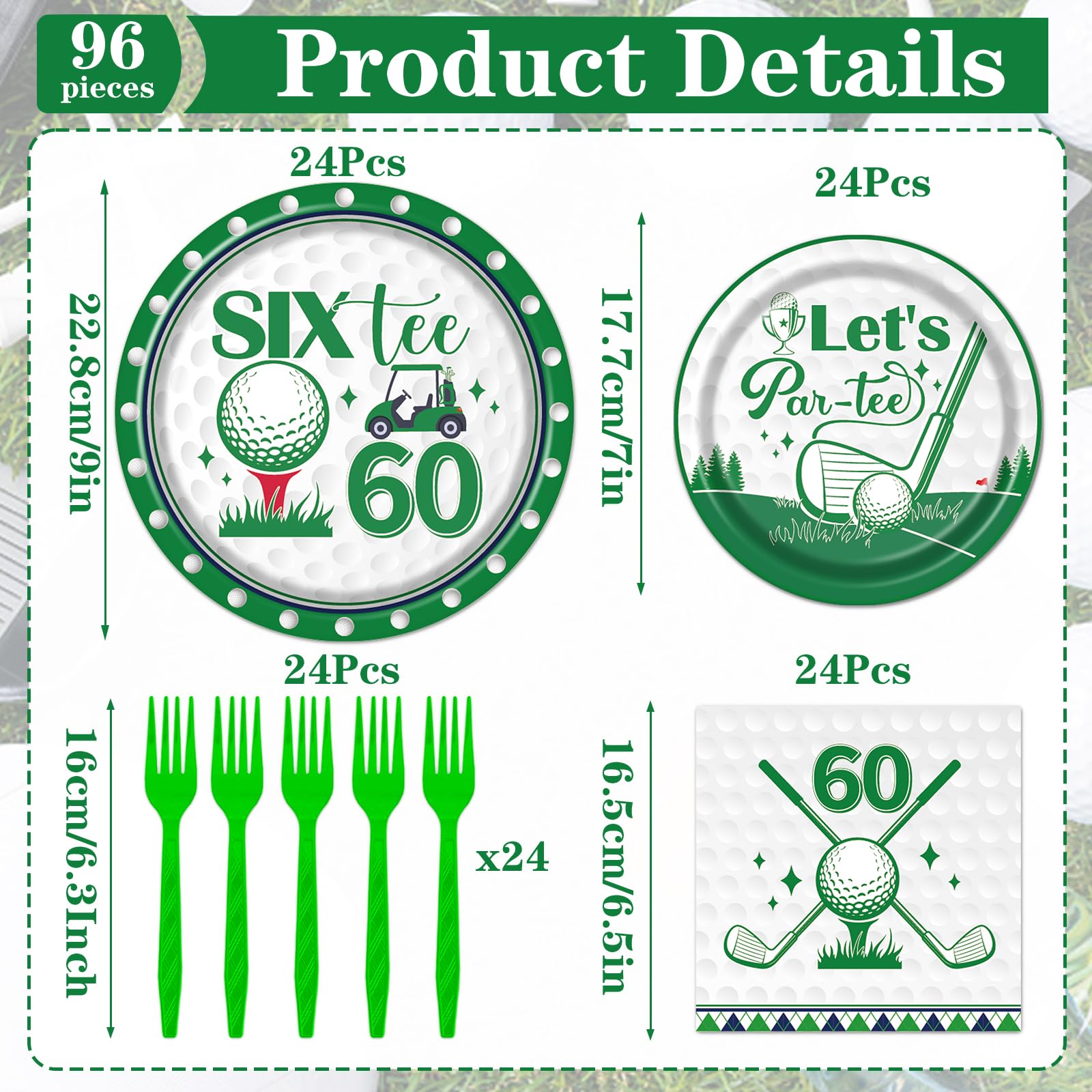 Rakuto Golf 60th Birthday Tableware Set – Plates, Napkins & Forks (Serves 24)