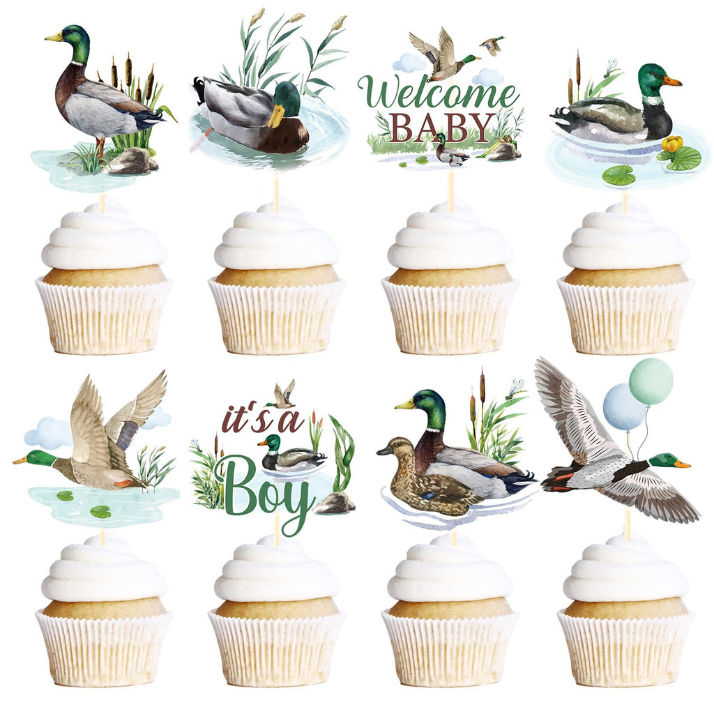 Rakuto Mallard Duck Baby Shower Decorations – 40Pcs Cupcake Toppers (It’s a Boy)