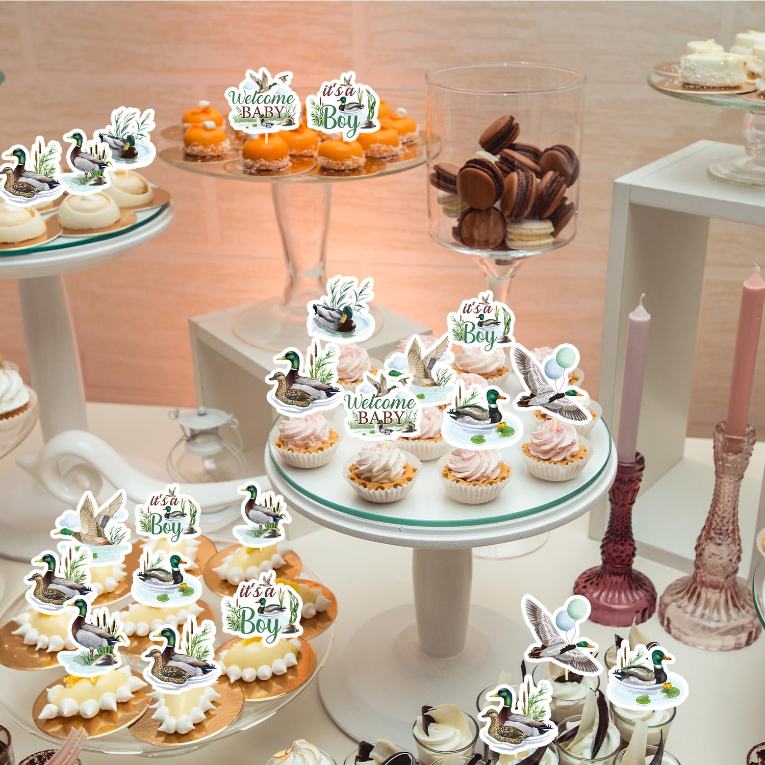 Rakuto Mallard Duck Baby Shower Decorations – 40Pcs Cupcake Toppers (It’s a Boy)
