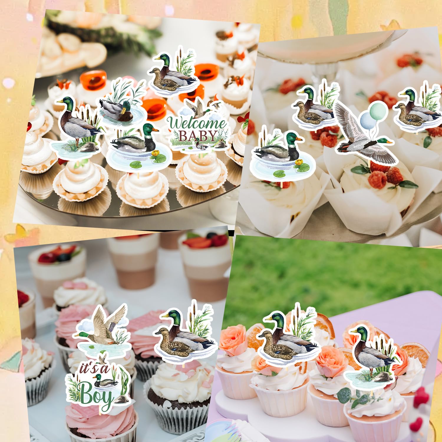 Rakuto Mallard Duck Baby Shower Decorations – 40Pcs Cupcake Toppers (It’s a Boy)