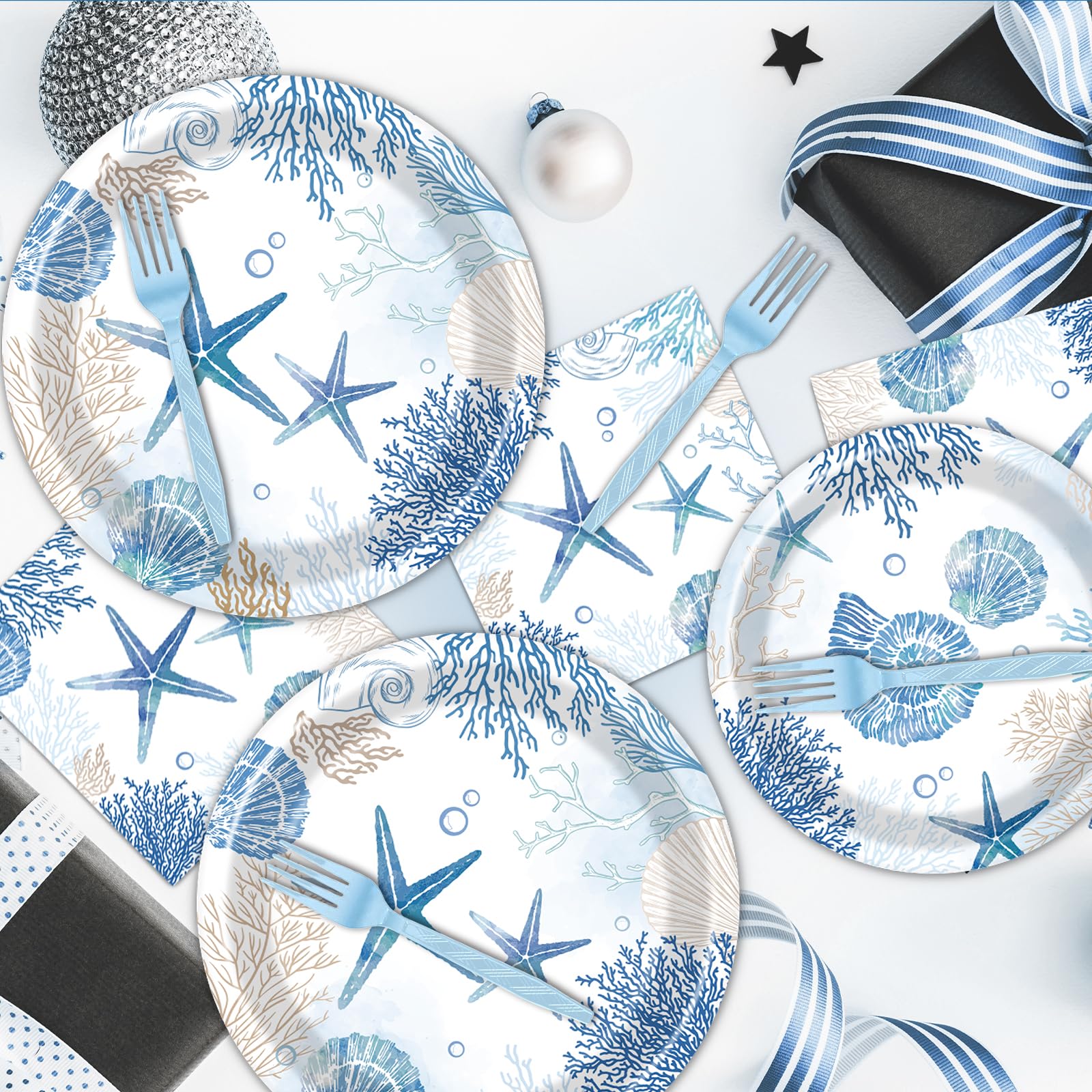 Rakuto Ocean Themed Party Decorations – 96pc Beach Tableware Set Serves 24