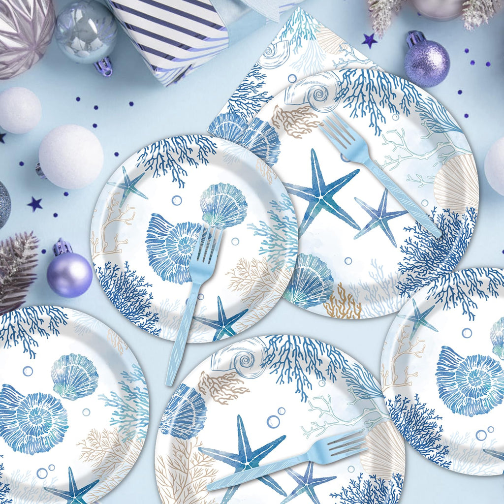 Rakuto Ocean Themed Party Decorations – 96pc Beach Tableware Set Serves 24