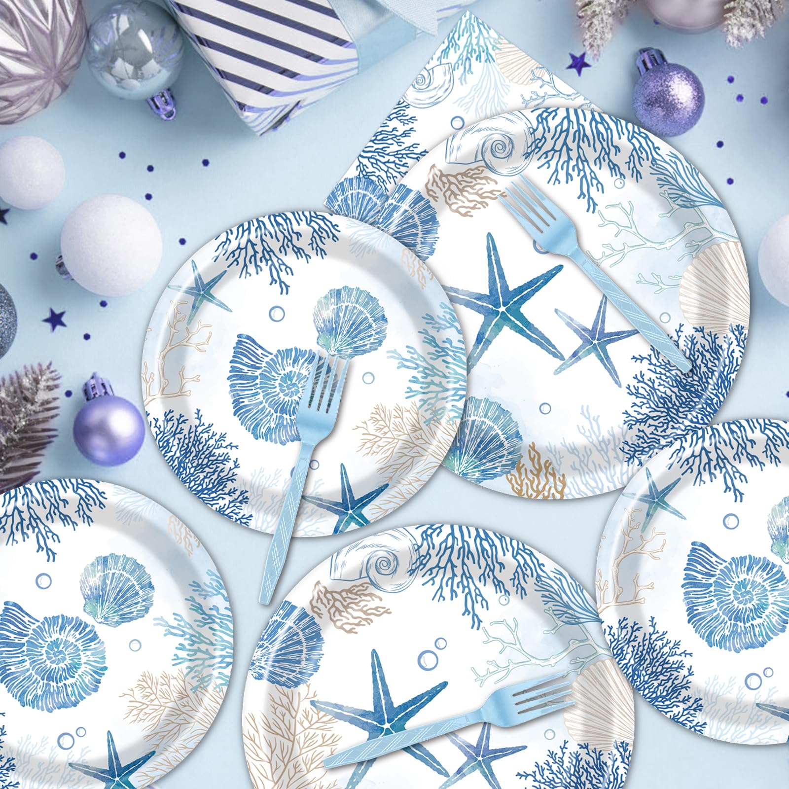 Rakuto Ocean Themed Party Decorations – 96pc Beach Tableware Set Serves 24