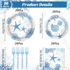 Rakuto Ocean Themed Party Decorations – 96pc Beach Tableware Set Serves 24