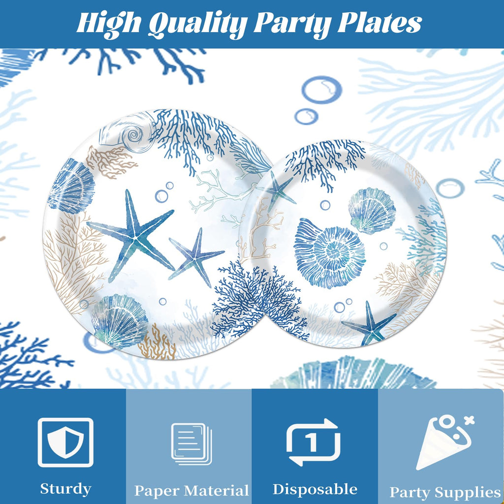 Rakuto Ocean Themed Party Decorations – 96pc Beach Tableware Set Serves 24