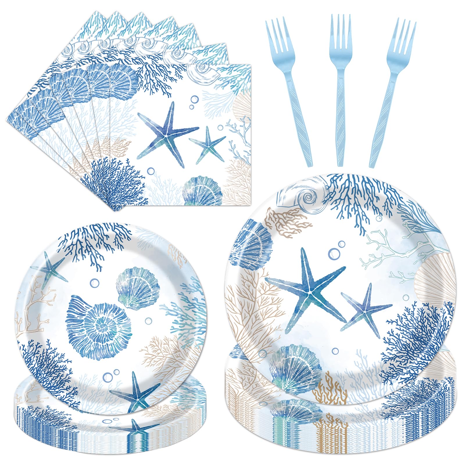 Rakuto Ocean Themed Party Decorations – 96pc Beach Tableware Set Serves 24