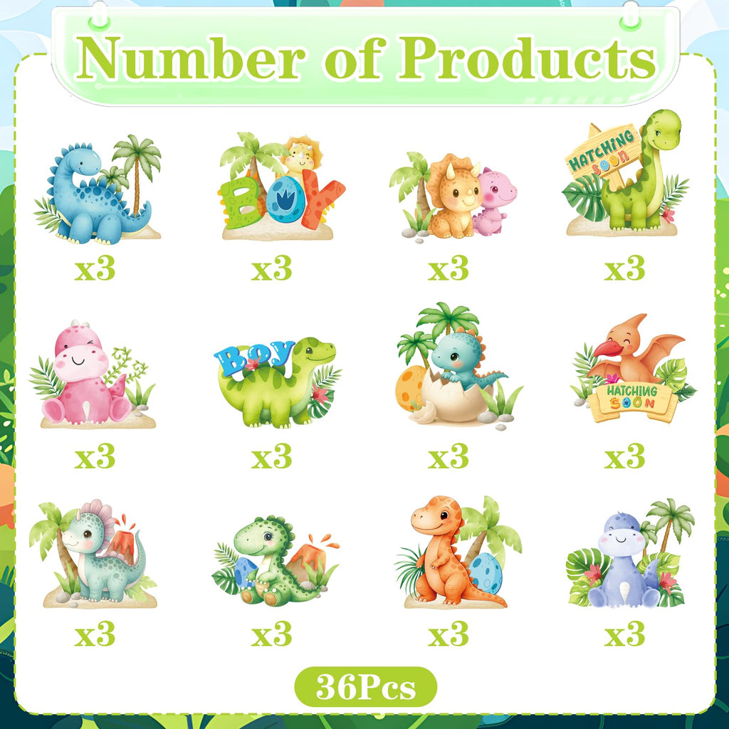 Rakuto Dinosaur Baby Shower Decorations 36Pcs Cupcake Toppers – Hatching Soon & It's a Boy