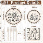 Rakuto Western Party Tableware – 96Pcs Cowboy Plates & Napkins for 24 Guests