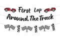 RANERVZ Glitter First Lap Around The Track Banner – Black Red Race Car Birthday Backdrop