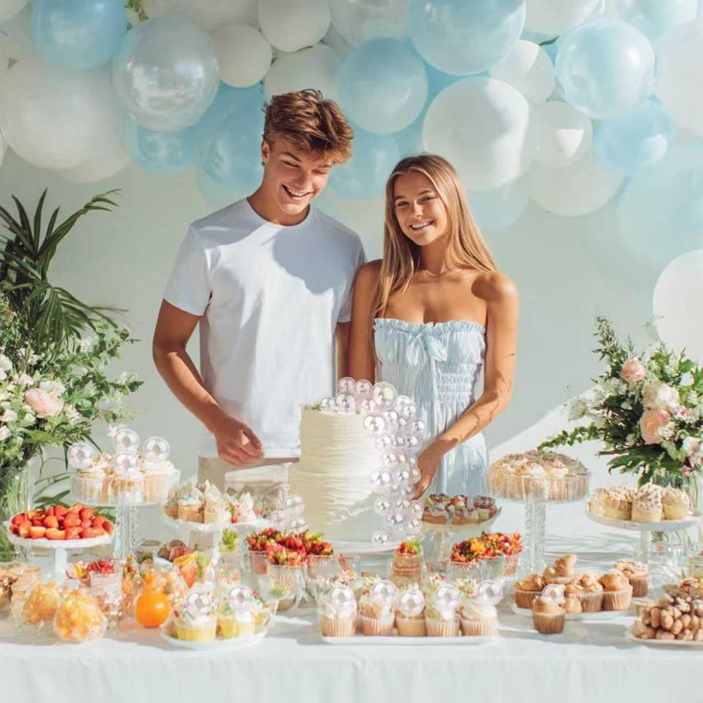 RASSLISA 56 PCS Clear Balls Cake Topper Set – Bubble Ball Cake Picks for Weddings, Birthdays & Baby Showers