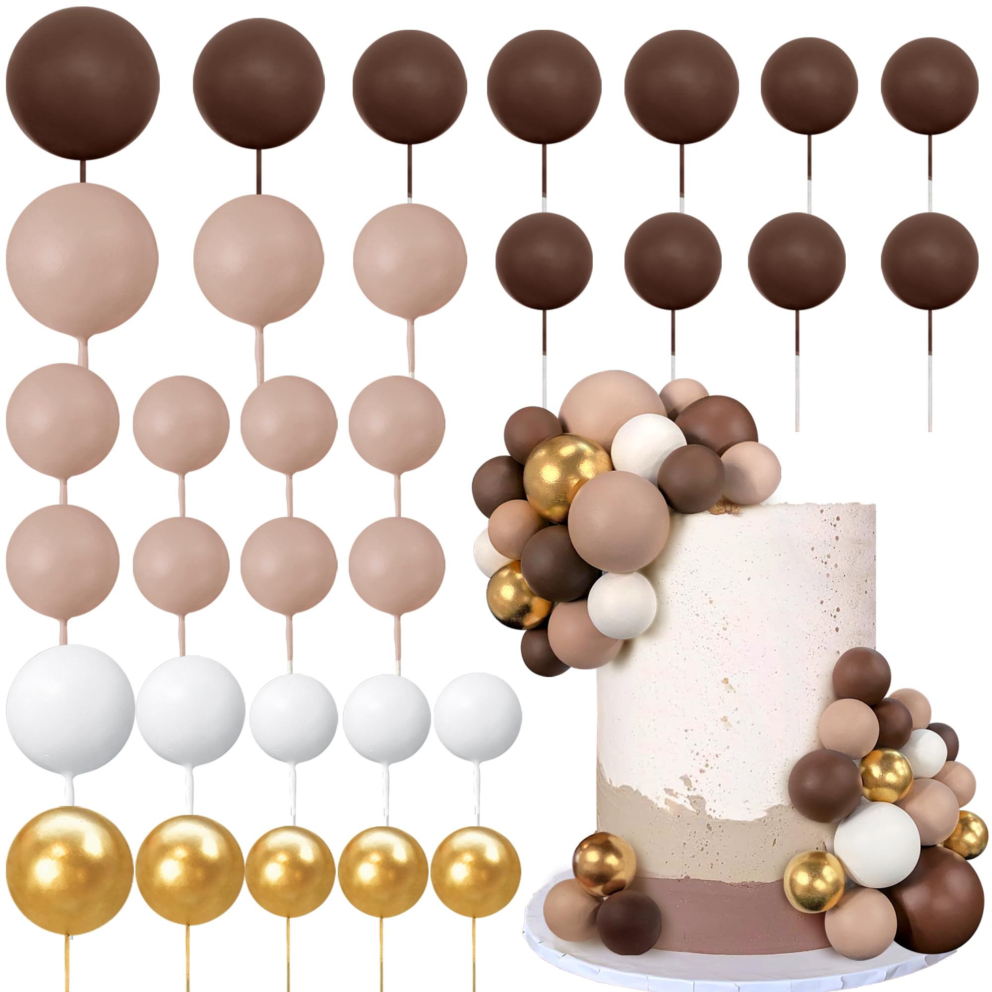 RASSLISA 32-Piece Colorful Ball Cake Toppers | Foam Ball Picks for Birthday Party Decoration