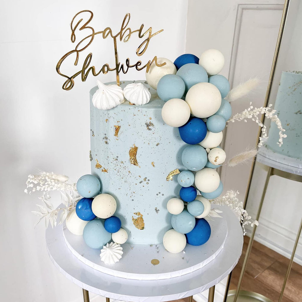 RASSLISA Ball Cake Topper Set | Colorful Pearl Ball Picks for Birthday, Wedding & Party (Blue White Dark Blue)