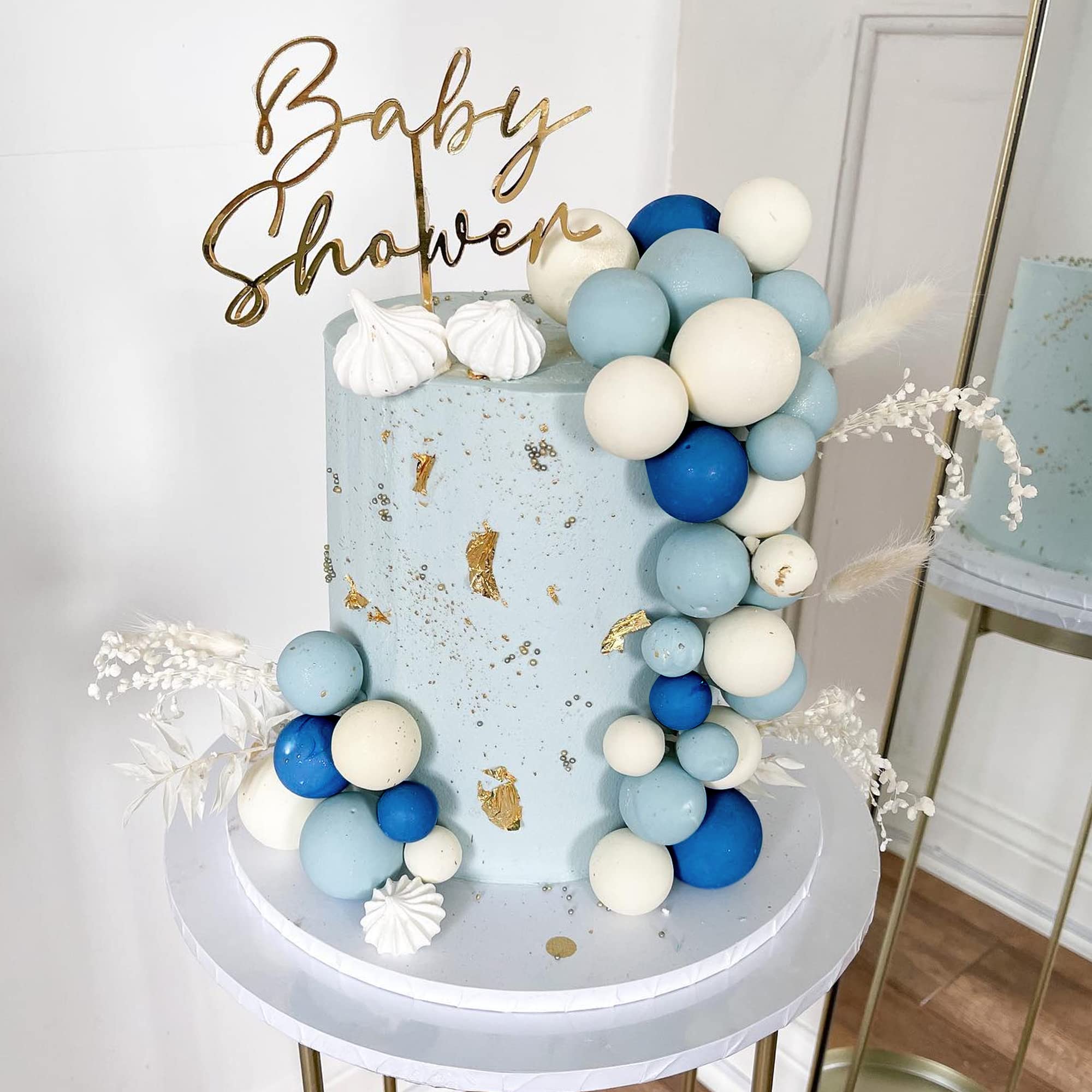 RASSLISA Ball Cake Topper Set | Colorful Pearl Ball Picks for Birthday, Wedding & Party (Blue White Dark Blue)