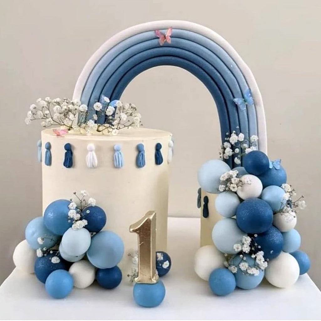RASSLISA Ball Cake Topper Set | Colorful Pearl Ball Picks for Birthday, Wedding & Party (Blue White Dark Blue)