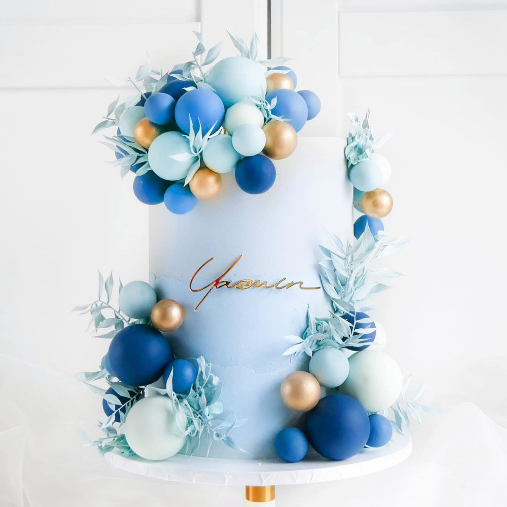 RASSLISA Ball Cake Topper Set | Colorful Pearl Ball Picks for Birthday, Wedding & Party (Blue White Dark Blue)