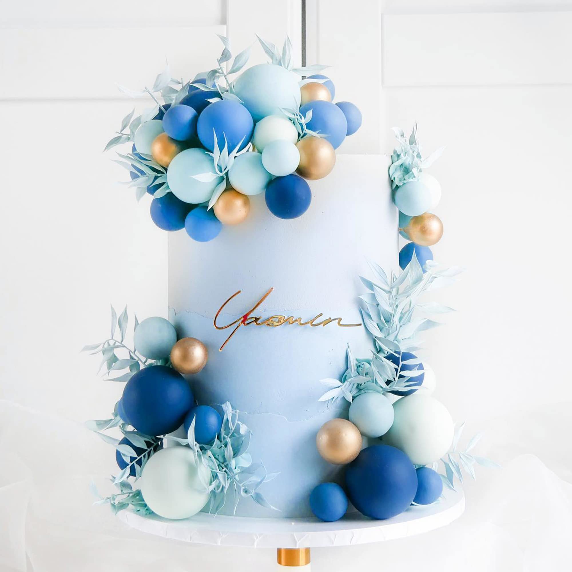 RASSLISA Ball Cake Topper Set | Colorful Pearl Ball Picks for Birthday, Wedding & Party (Blue White Dark Blue)