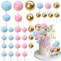 RASSLISA Ball Cake Toppers - Colorful Pearl Ball Picks (Gold Pink Blue) | 4 Sizes, 32-Pack