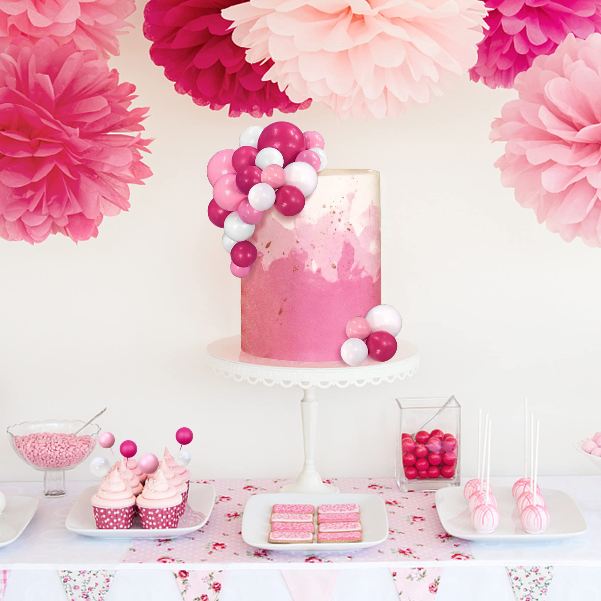 RASSLISA Ball Cake Topper Set – Colorful Pearl Ball Picks for Bear Theme Parties (Pink/White/Hot Pink)
