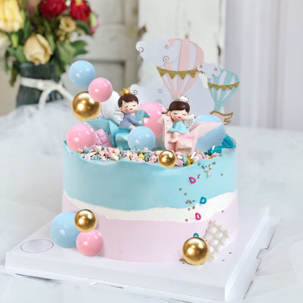 RASSLISA Ball Cake Toppers - Colorful Pearl Ball Picks (Gold Pink Blue) | 4 Sizes, 32-Pack