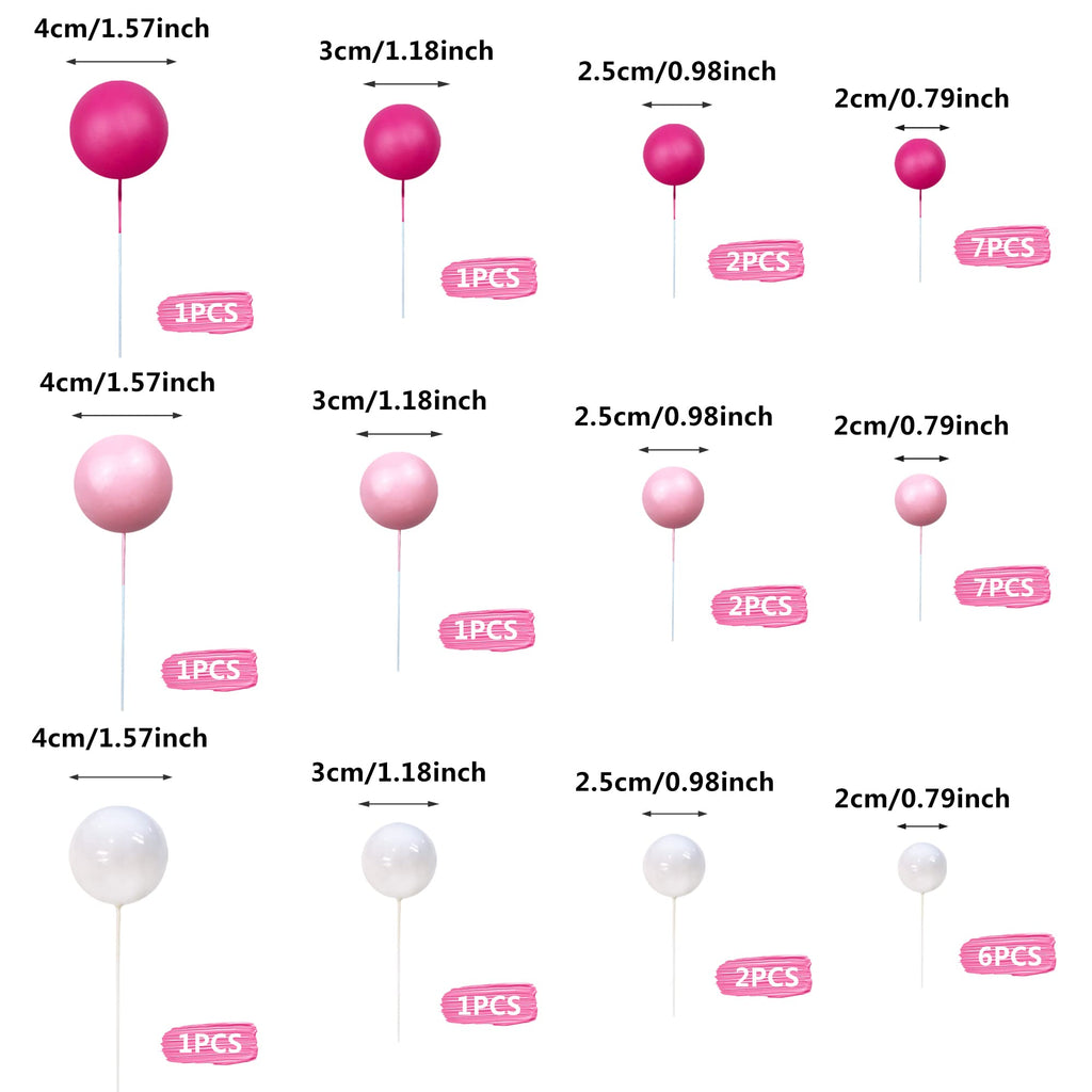 RASSLISA Ball Cake Topper Set – Colorful Pearl Ball Picks for Bear Theme Parties (Pink/White/Hot Pink)